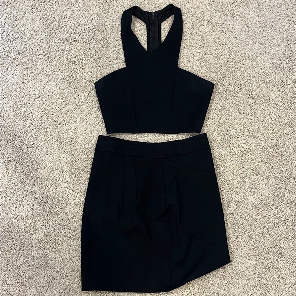 Express Black Mini Asymmetrical Pencil Skirt Set